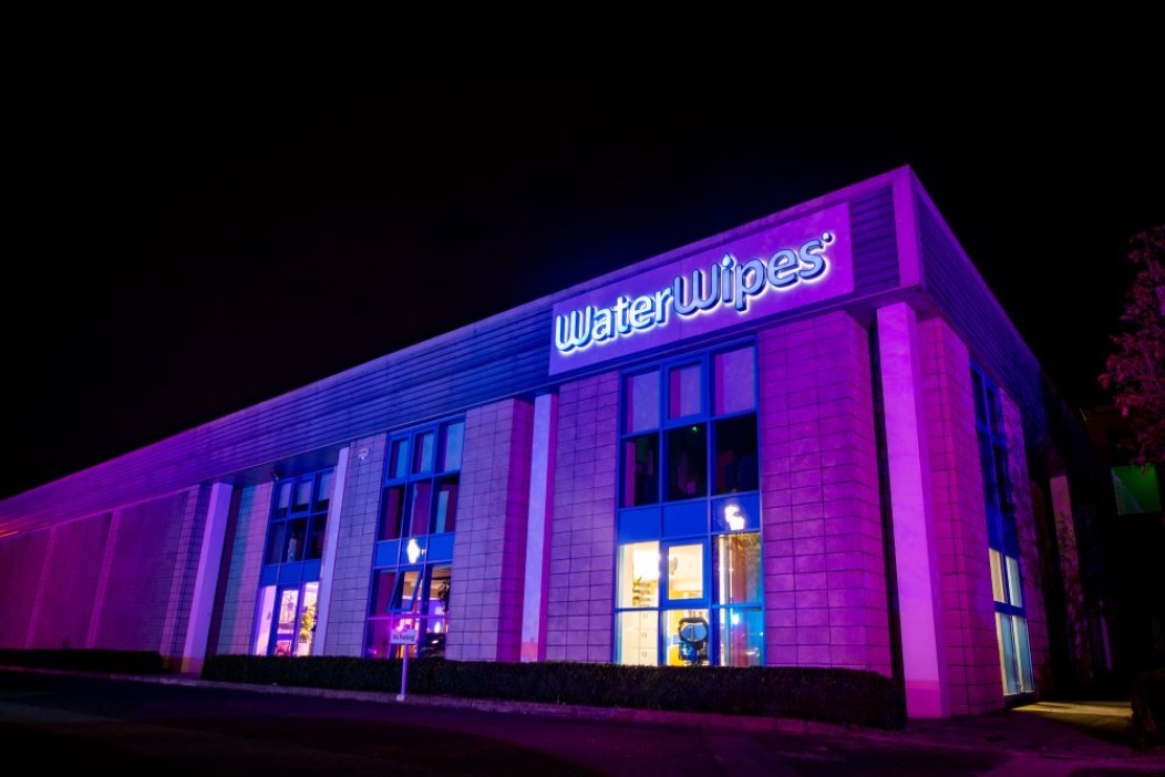 WaterWipes HQ lit up purple for World Prematurity Day