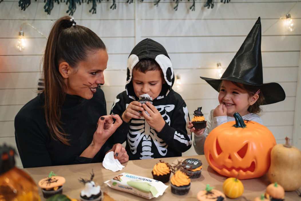 A family celebrating Halloween