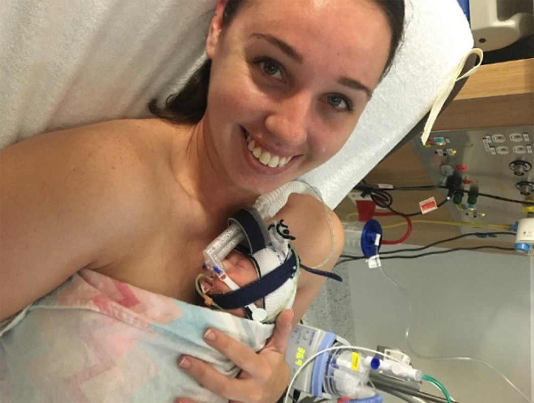 Larissa Lawrence with her premature baby