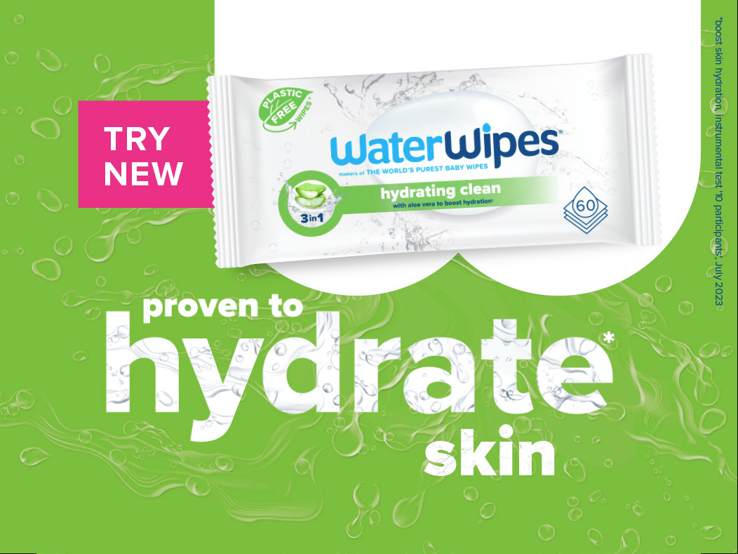 WaterWipes® Hydrating Clean Wipes.